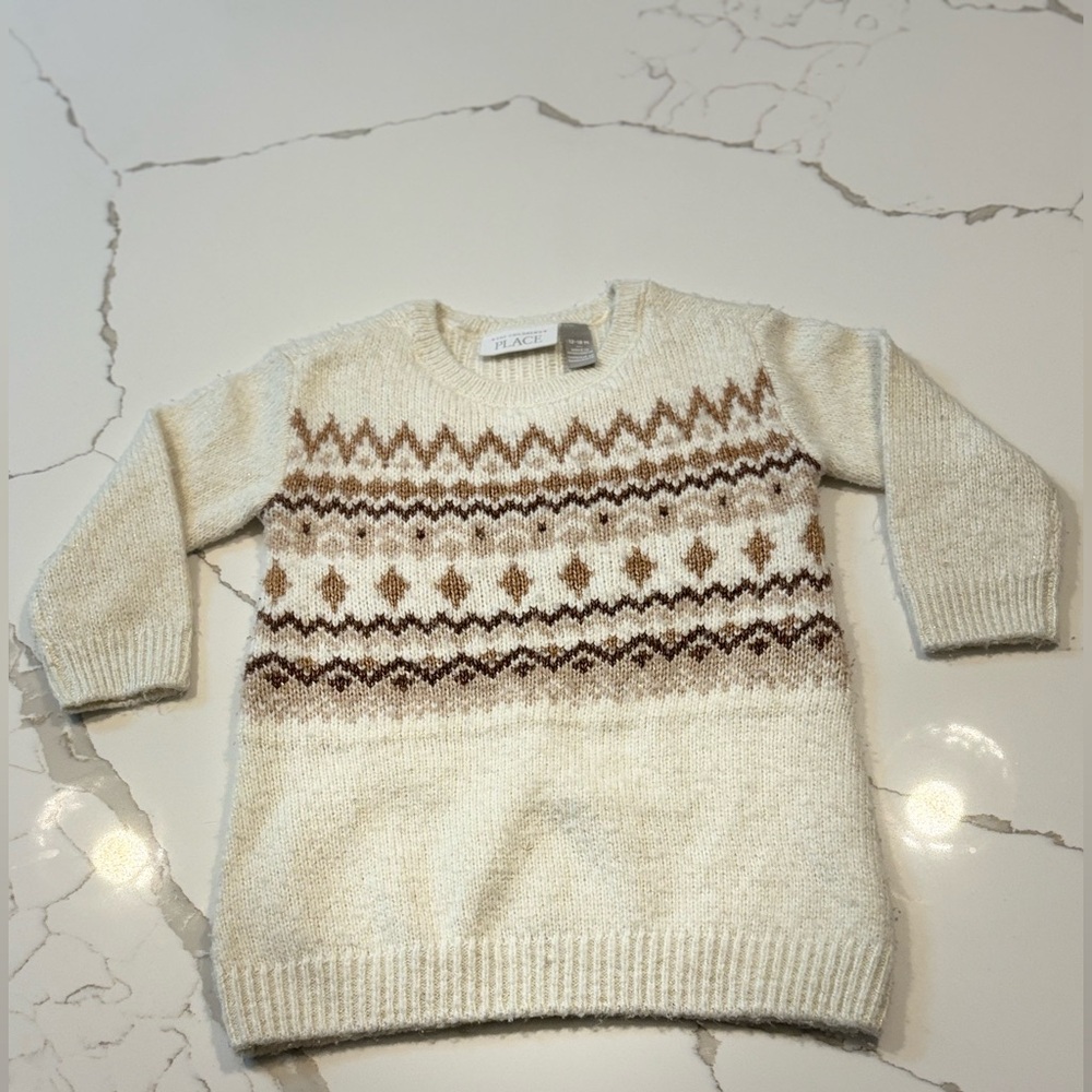 The Children's Place Cream and Brown Knit Sweater